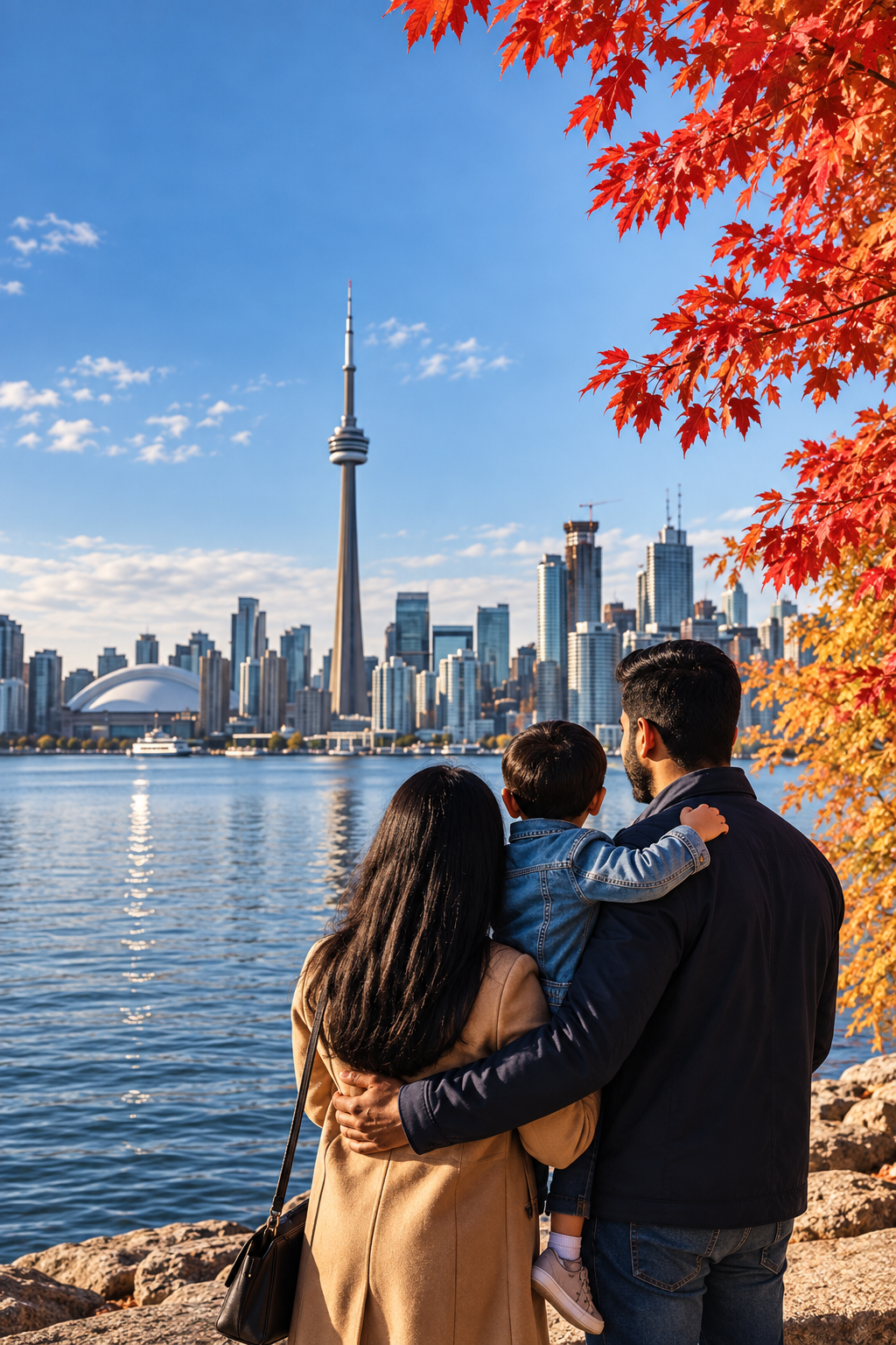 Family overlooking the Canadian skyline