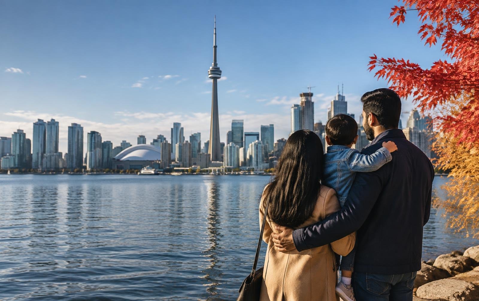 Family viewing a Canadian city skyline