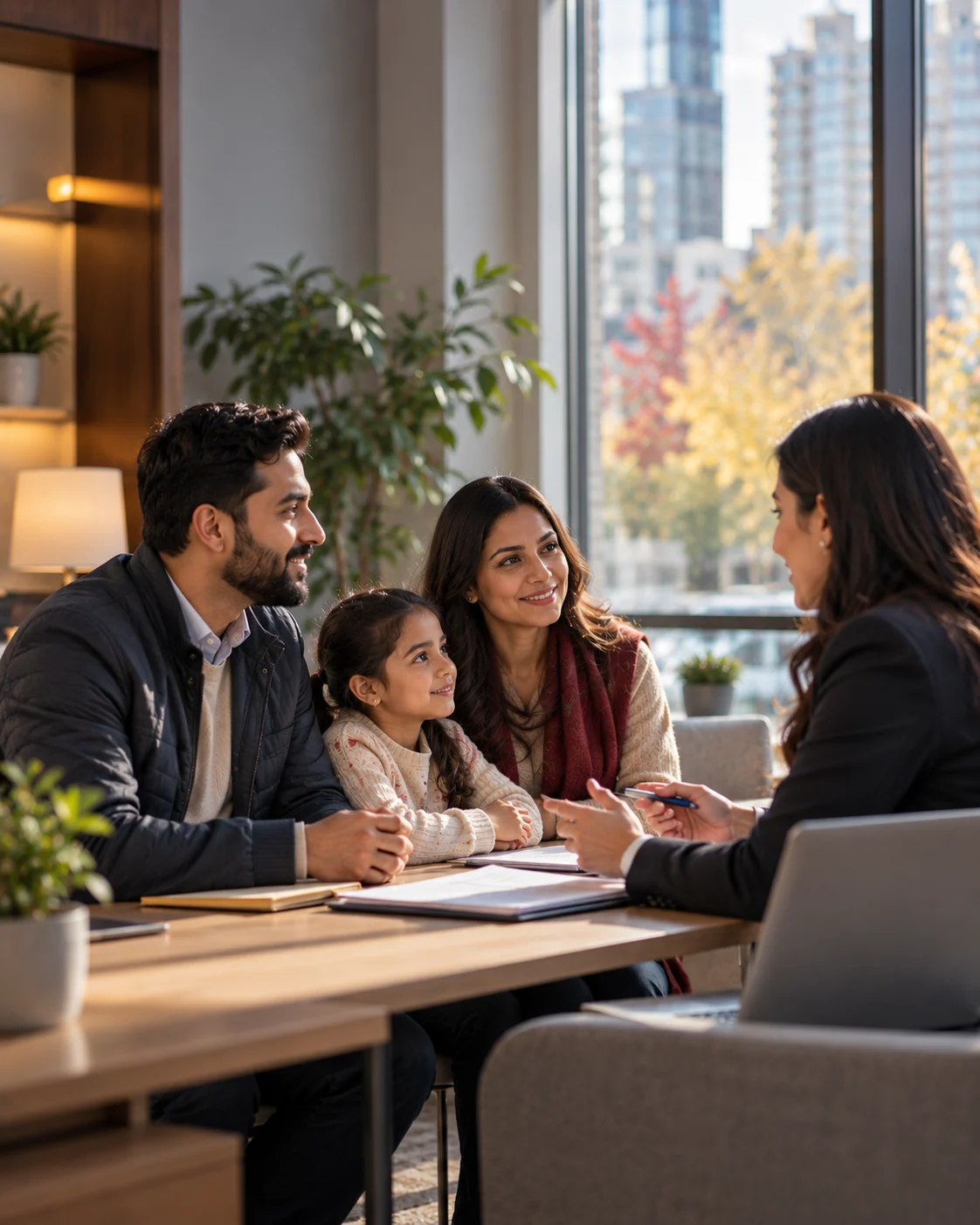 Family speaking with an immigration consultant