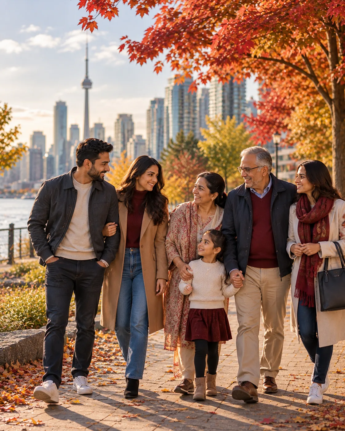 Family enjoying an autumn day in Canada